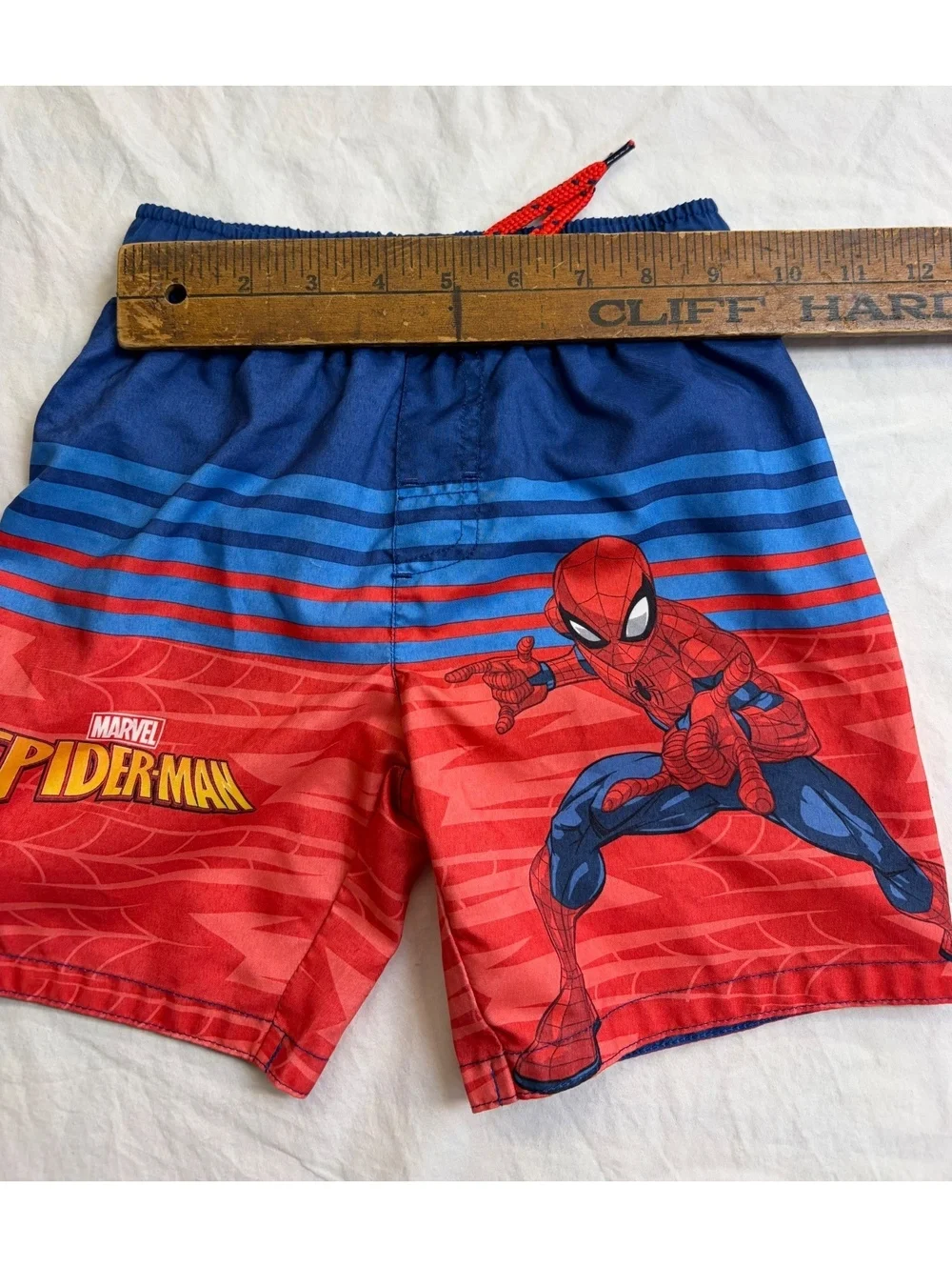 Marvel Spider-Man Boys 5T Swim Trunks Board Shorts Red Blue Drawstring